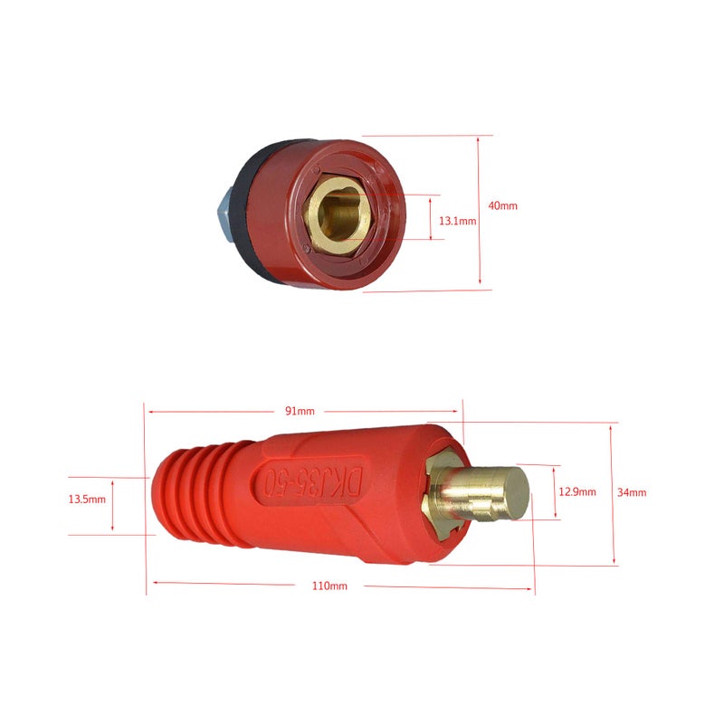RIVERWELD TIG Welding Cable Panel Connector Plug & Socket Set DKJ35-50 & DKZ35-50 315Amp With Red & Black Color Dinse-Style Quick Fitting 4pcs - Image 5